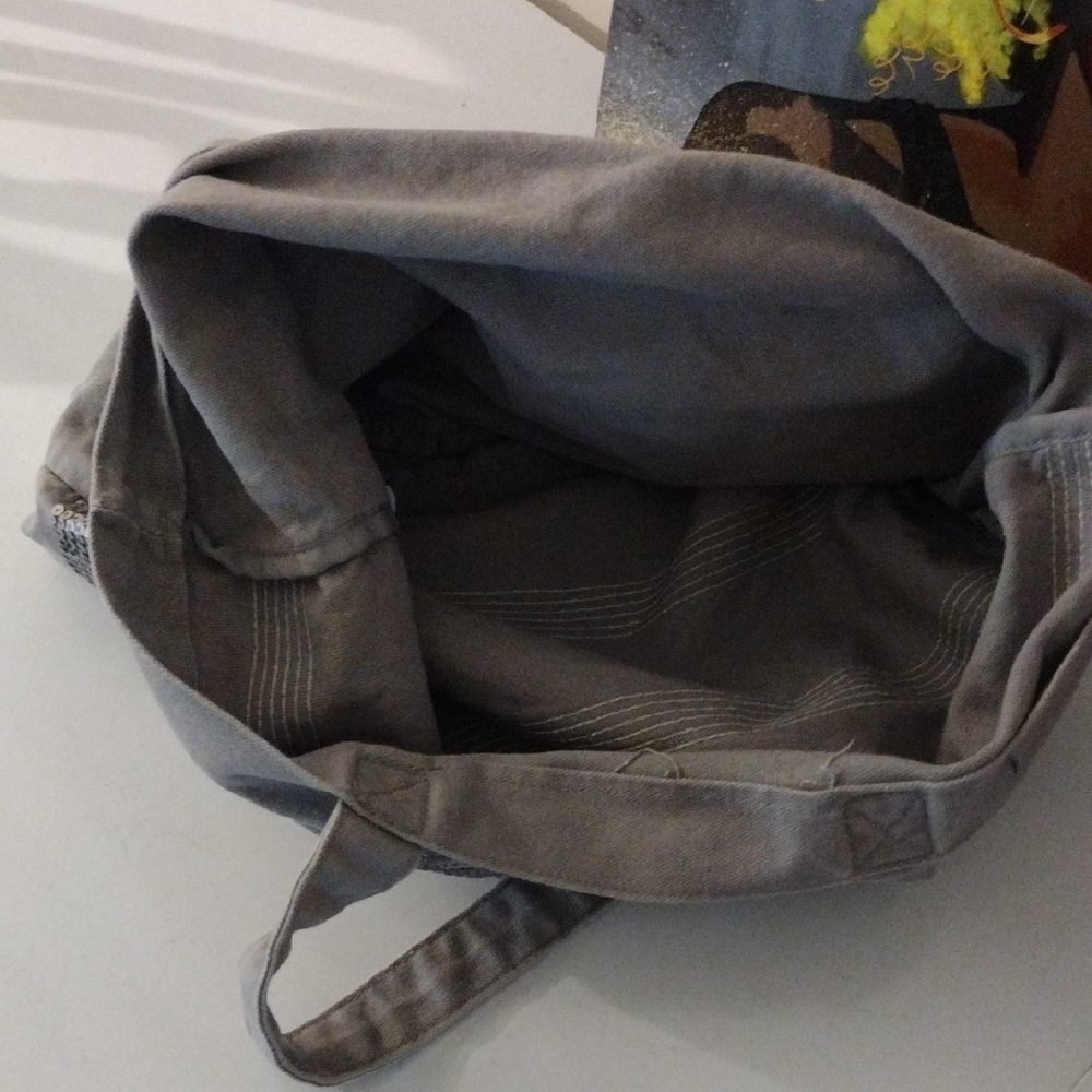 Silver and Gray Tote with Metallic Stripes - Picture 4 of 4